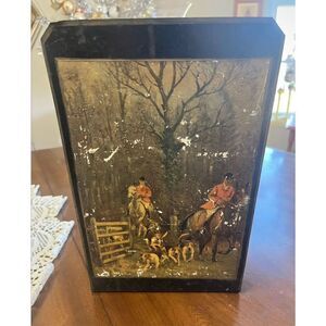 vintage french cottage rusty fox hunt magazine rack horse dog primitive decor